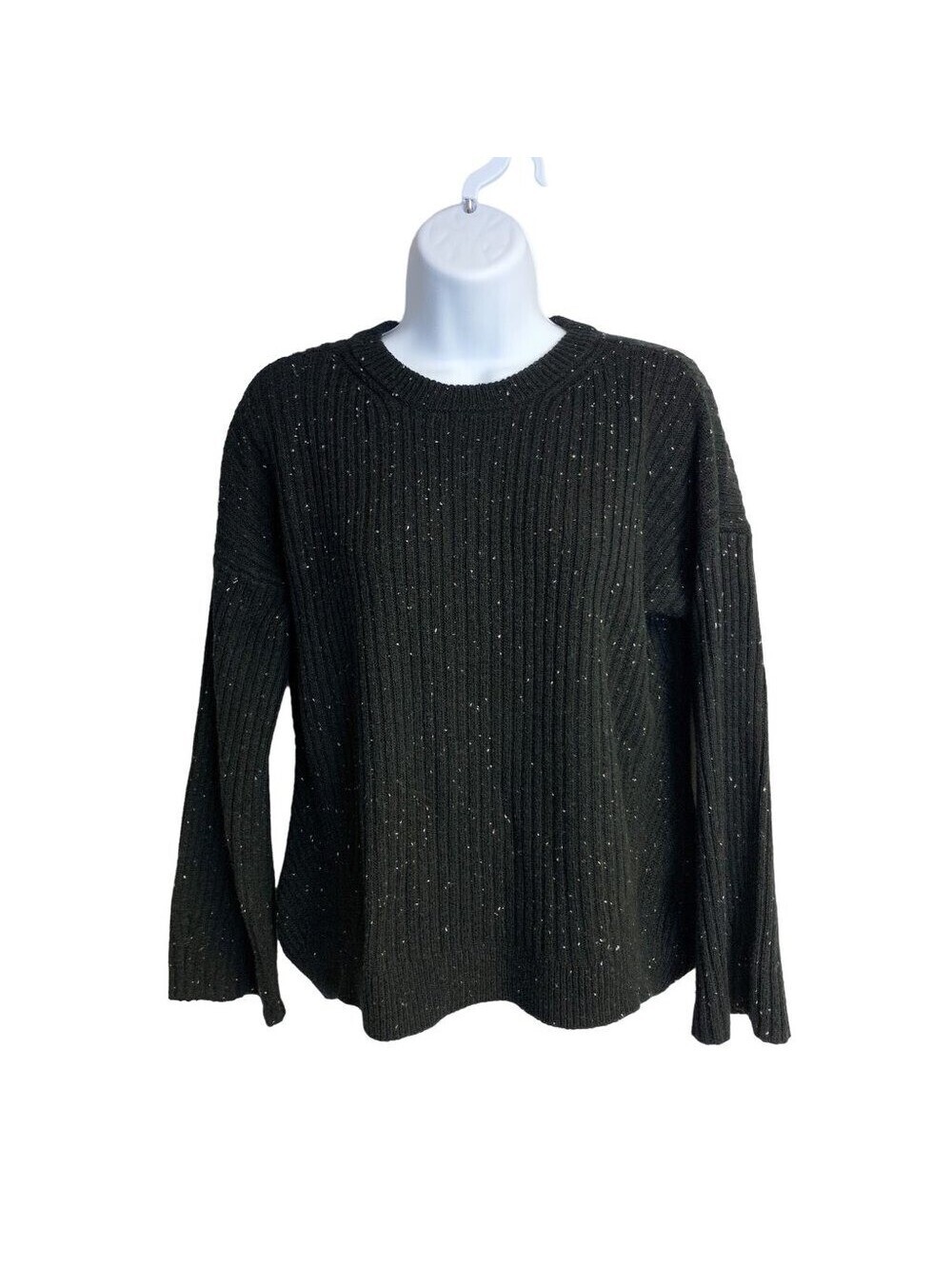 Michael Kors Womens Small Dark Olive Green Speckled Ribbed Crewneck Sweater